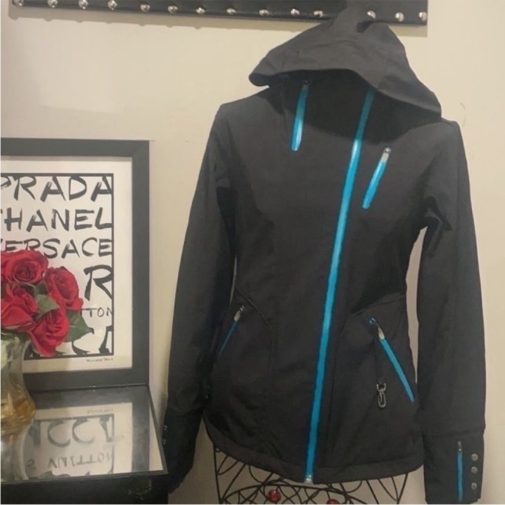 Athleta Black and Blue Hooded Ski Jacket